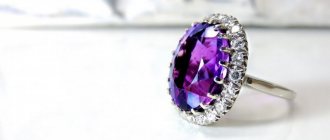 Ring with a large lilac stone, tips for choosing jewelry with stones