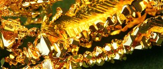 Кристаллы золота, выращенные методом химического транспорта