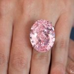 Oval pink stone in a ring